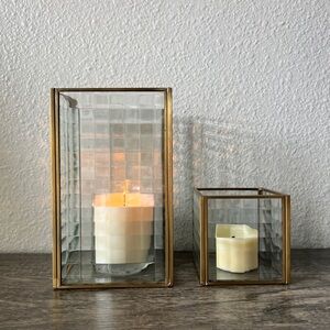 Two Glass Candle Holder Hurricanes